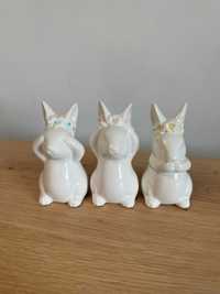 Ceramiczne Zajączki Wielkanocne zające figurki w motywie trzech małp