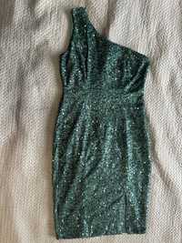 Sukienka cekiny butelkowa zieleń