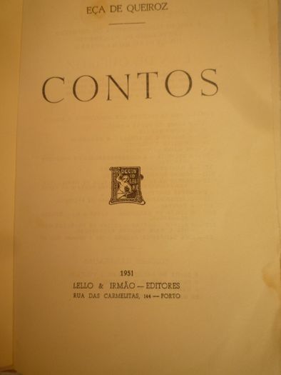 Contos", Eça de Queiroz, Edição Unica , Lello& Irmão Editores, de 1951