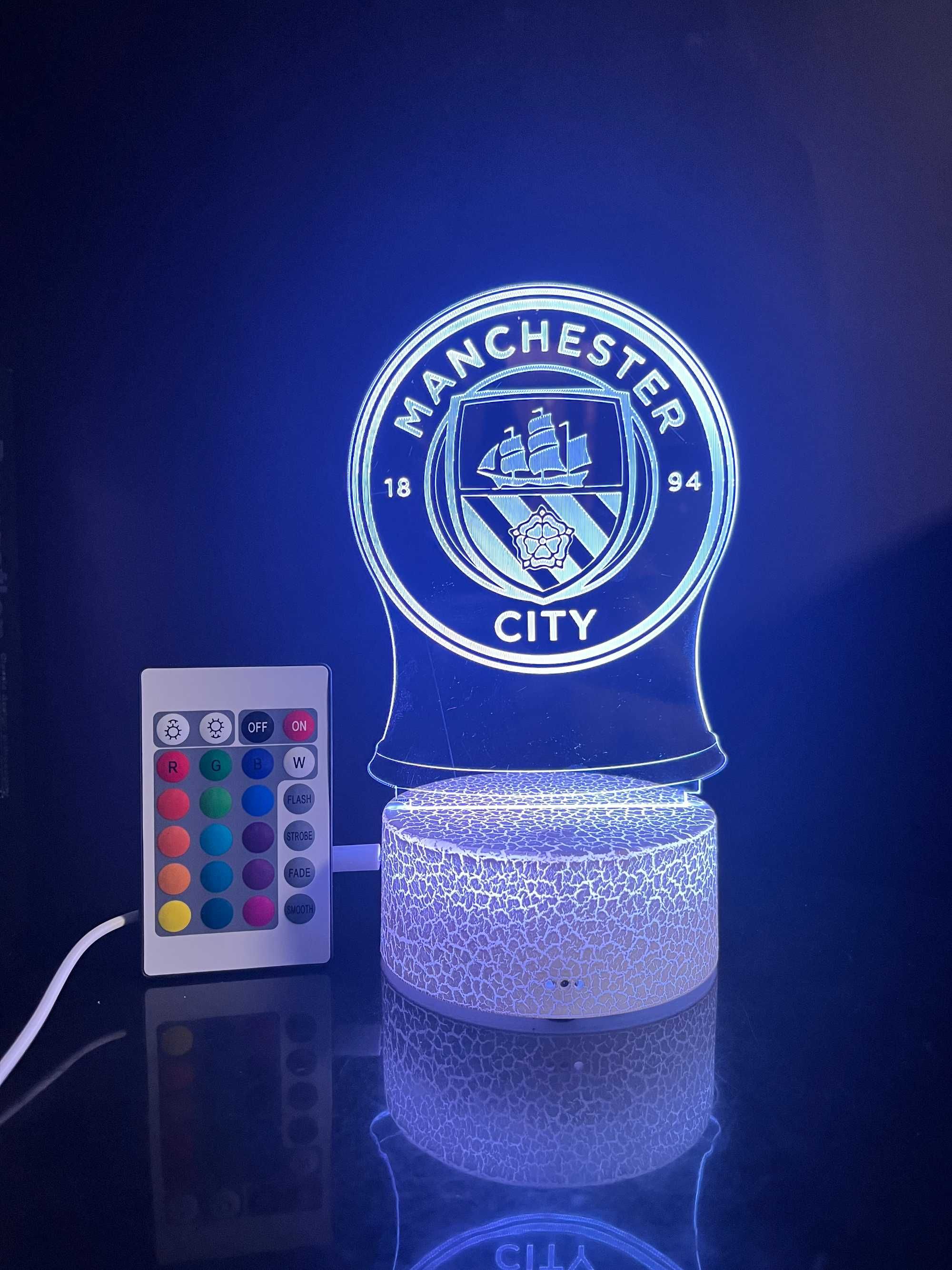 Lampka Nocna Dla Dzieci Manchester City 3D LED + Pilot