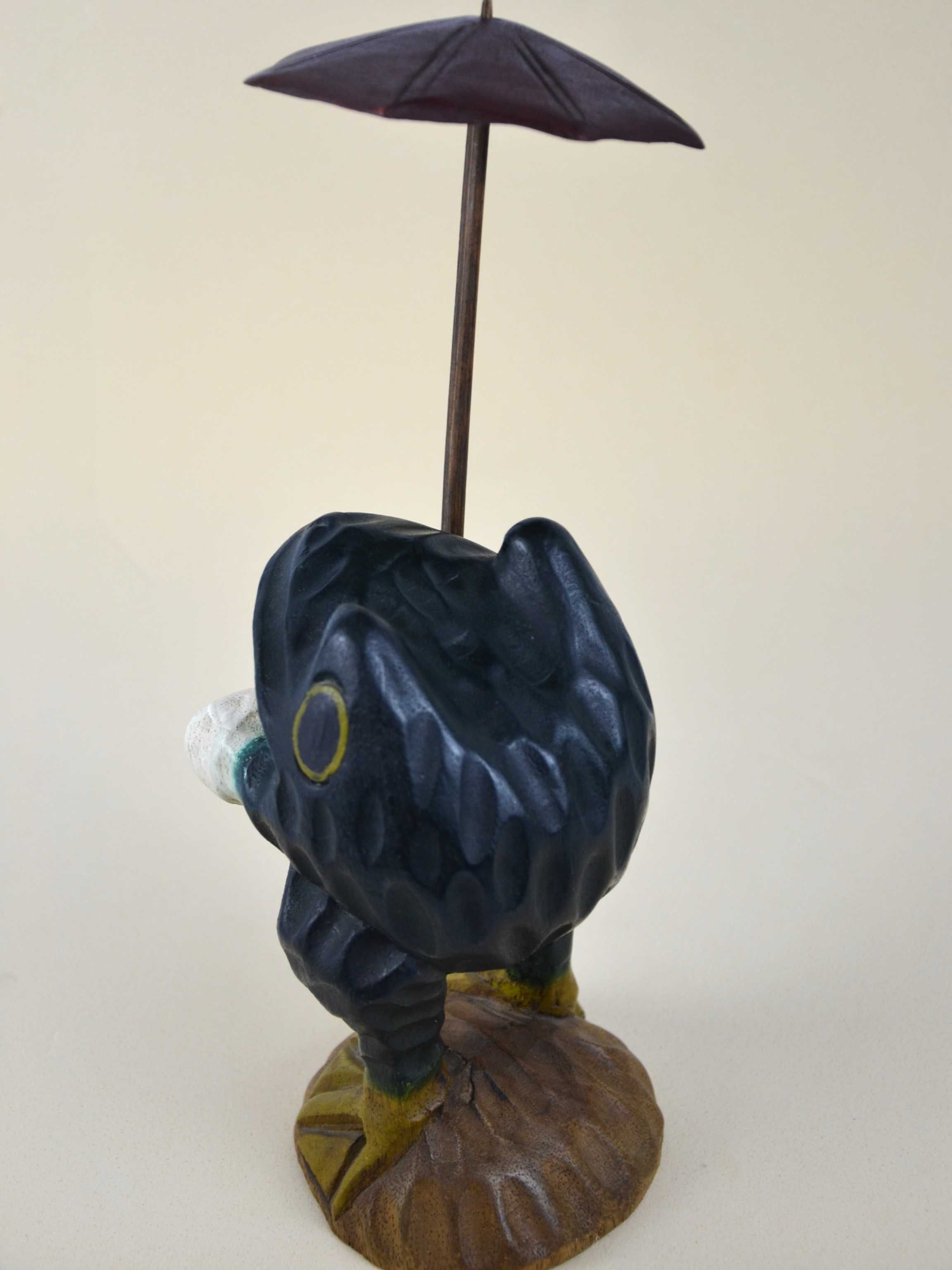 Vintage drewniana rzeźba żaba z parasolem 18/28cm