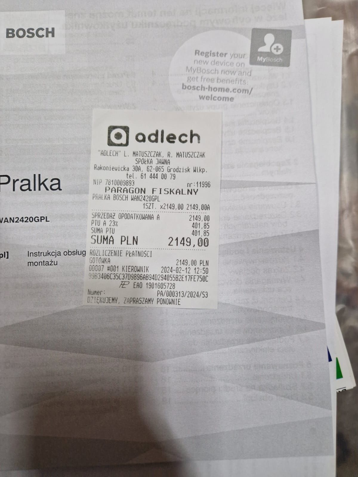 Pralka bosch seria 4 jak nowa 10 prań gwarancja