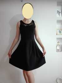 czarna, elegancka sukienka S,36, galowa z koronką