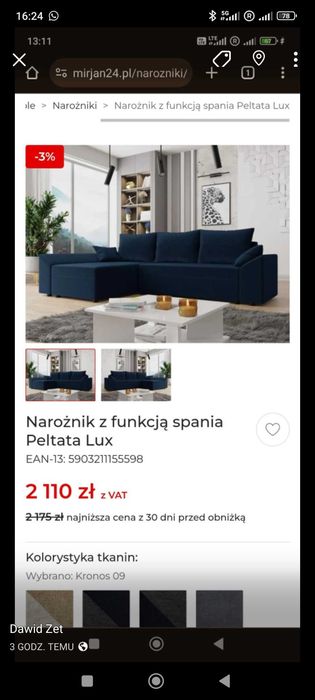 Narożnik z funkcją spania