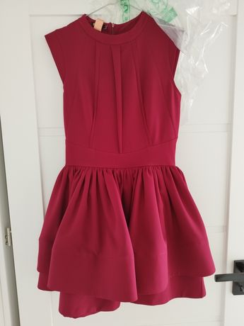 Krótka sukienka bordowa czerwona na wesele r 38