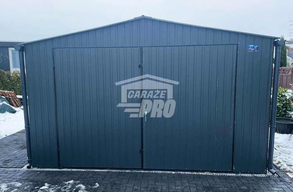 Garaż blaszany 4x5 Brama + okno Antracyt  Dach dwuspadowy GP145