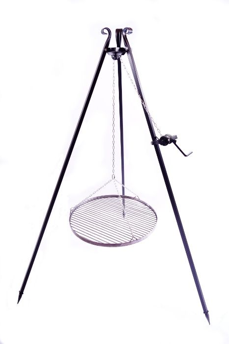 Grill ogniskowy ze zdobionym wiszącym rusztem fi 80 cm+KORBKA GRATIS
