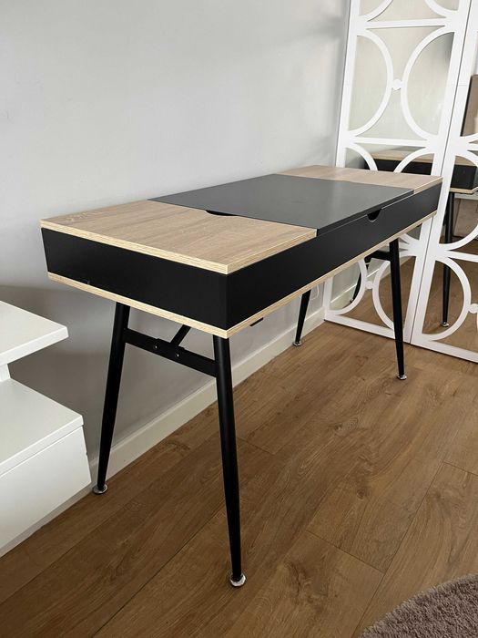 Biurko skandynawskie ze schowkami VIKEN/VISBY, czarny/ dąb sonoma