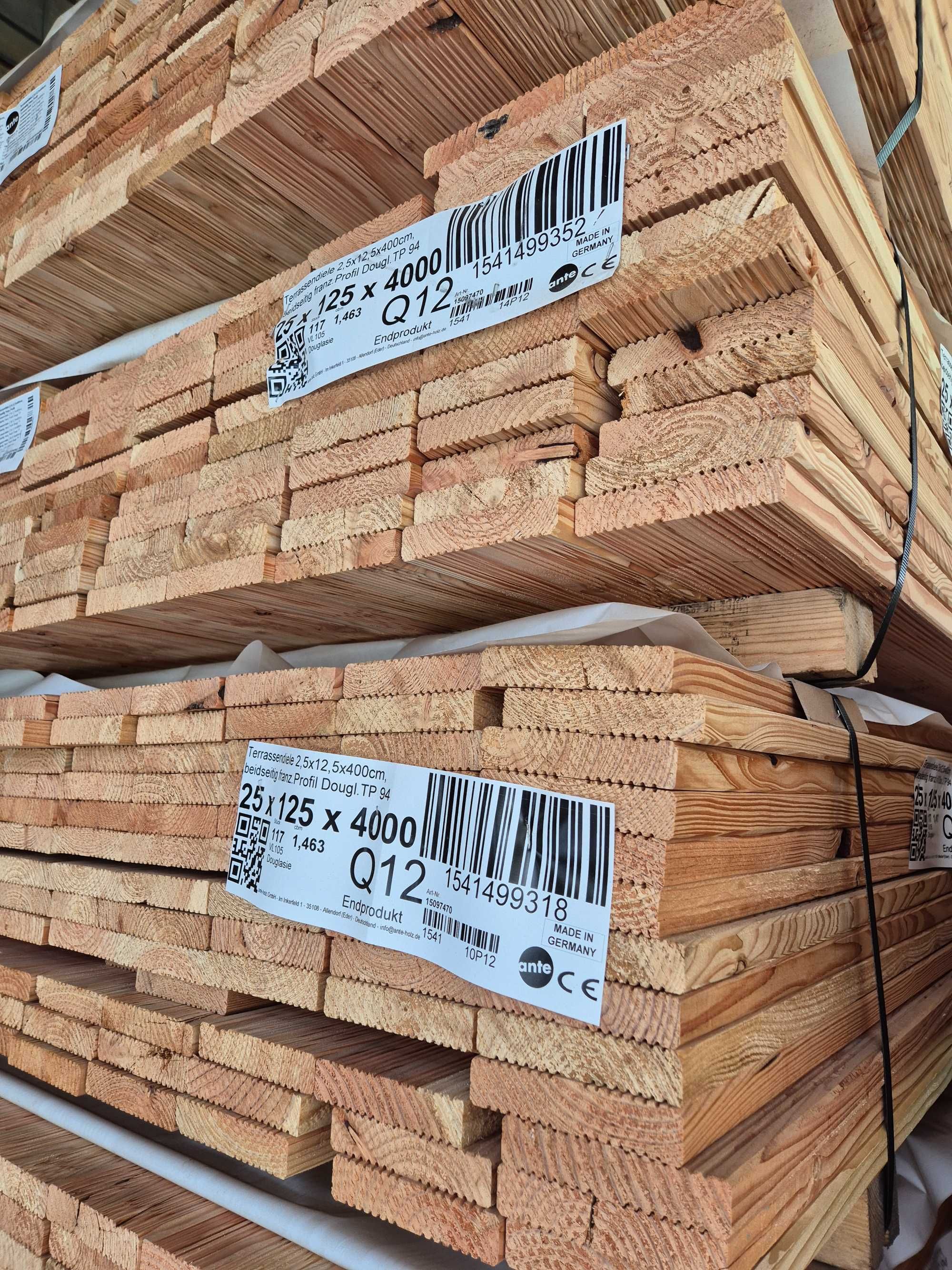 Deska tarasowa daglezja, niemiecka AB ryfel 25x125, 4m, nie modrzew!!!