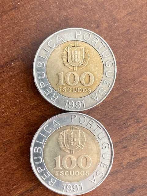 Moeda bela, única, 100 escudos (100$00) 1991, com defeito de cunhagem