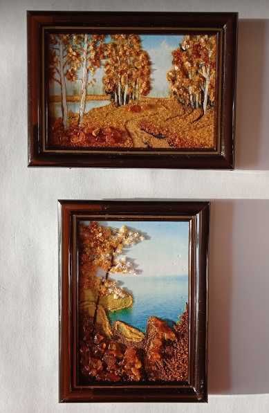 Картины из янтаря, пейзажи, разные размеры.