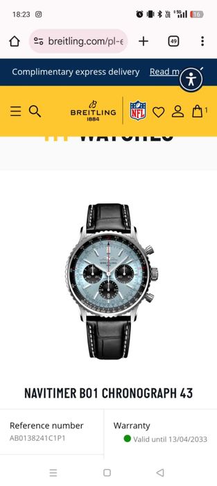 Breitling Navitimer B01 Chrono. 43mm ICE BLUE 2025r / Gwar. do 2033r.