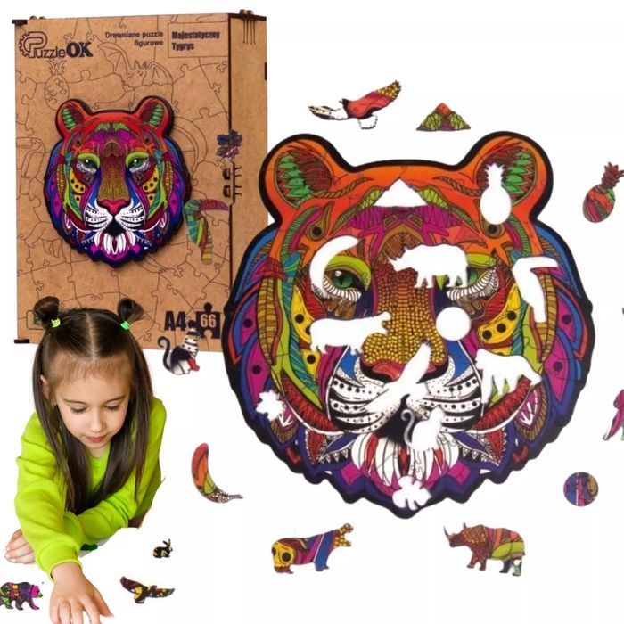 Puzzle drewniane eko 66 elementów. Majestatyczny tygrys. PuzzleOK
