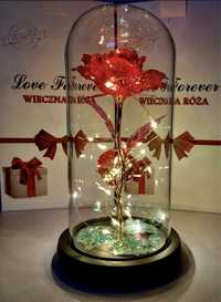 Wieczna Róża w Szkle Led Czerwony Kryształ Prezent Na Walentynki