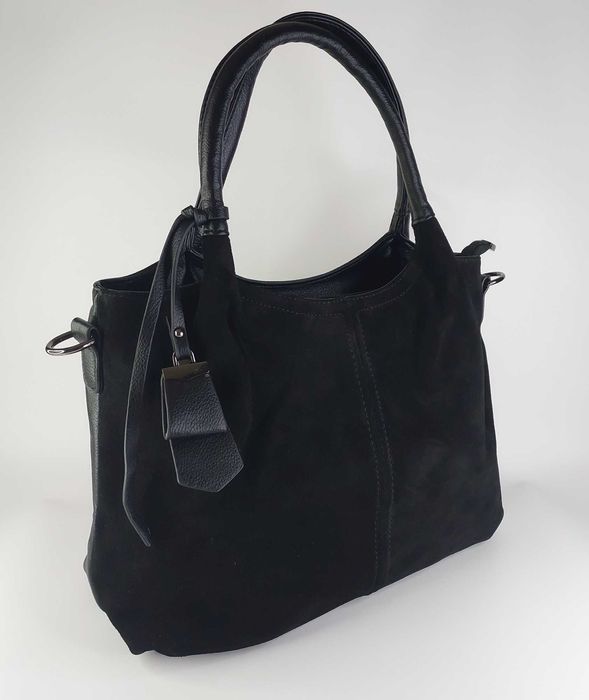 Сумка замшева з двома ручками велика чорна Karlos Marconi