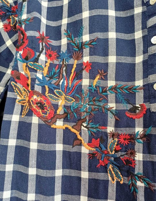 Granatowa biała koszula damska w kratę Zara rozmiar XS oversize