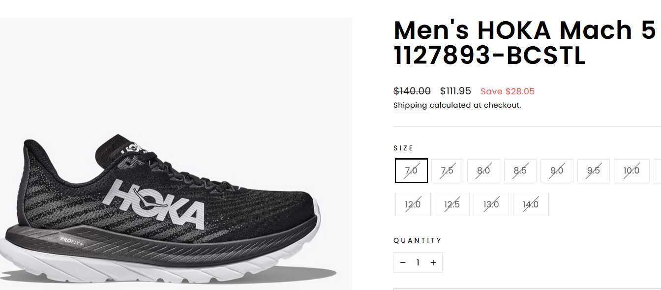 Кросівки бігові чоловічі  Hoka Mach 5 Black 1127893-BCS, 42.5р