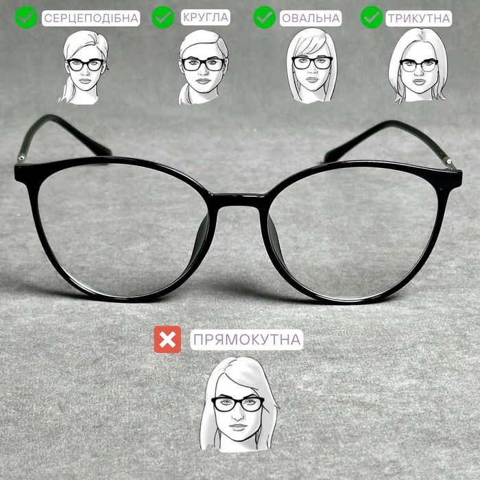 Жіночі комп’ютерні окуляри-нульовка круглі чорні Код 8147 C1