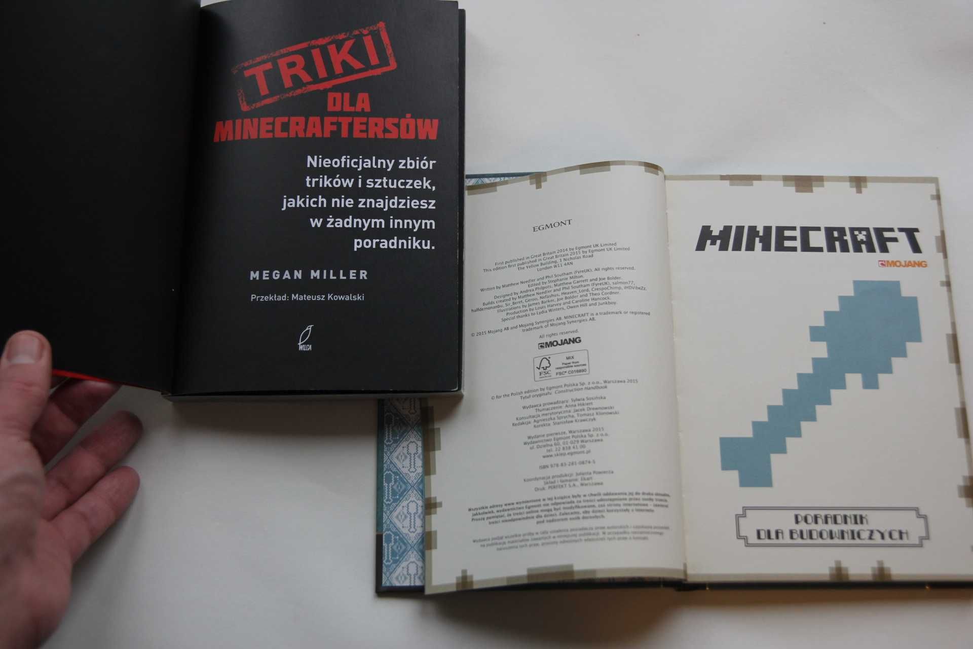 2 książki Triki dla minecraftersów i Poradnik dla budowniczych