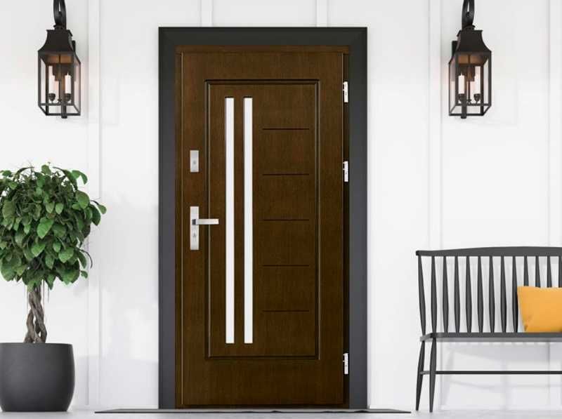 Drzwi zewnętrzne drewniane 78 orzech/antracyt!Od ręki!Czyste powietrze