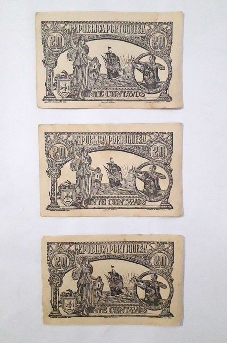 Notas-cédula de 20 centavos de 1922 Rep. Portuguesa (Casa da Moeda)