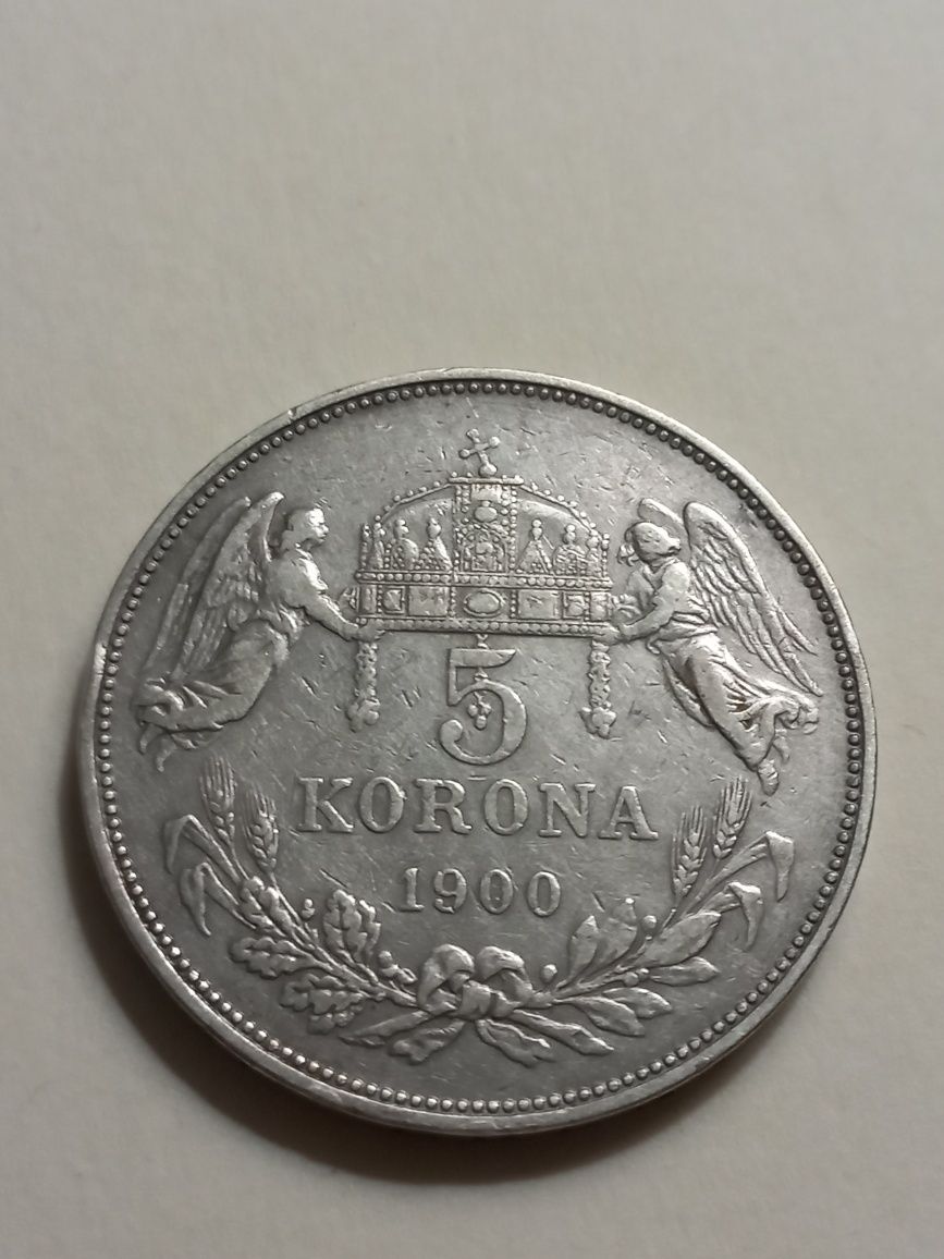 Austro-Węgry- 5 koron, 1900 r. wersja węgierska, srebro