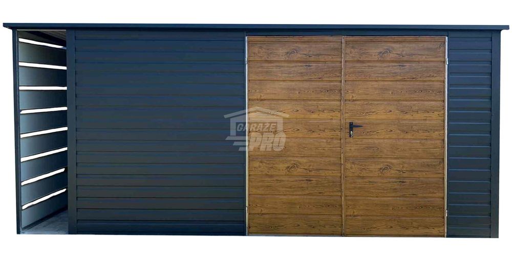 Schowek Domek Ogrodowy 4x3 wiata 0,5x3 brama drewnopodobny dach GP569