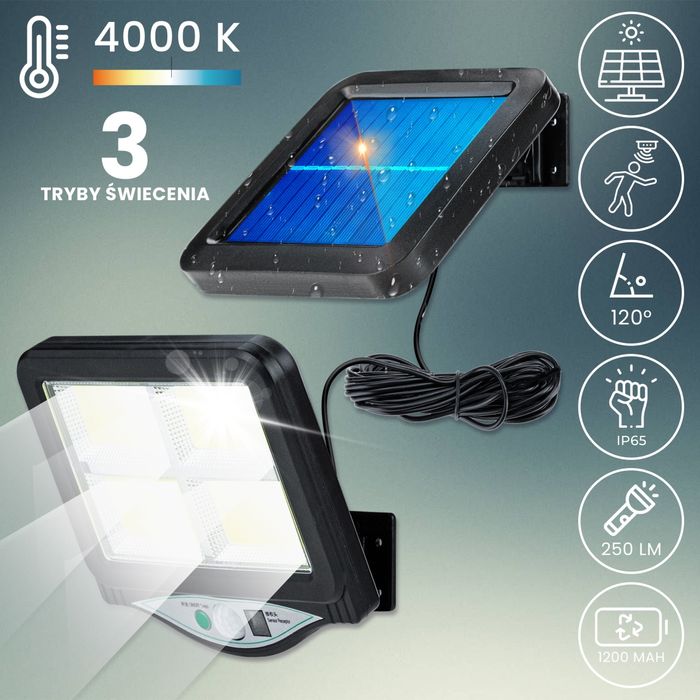 Lampa solarna do ogrodu altanki led 5m kabel jasna