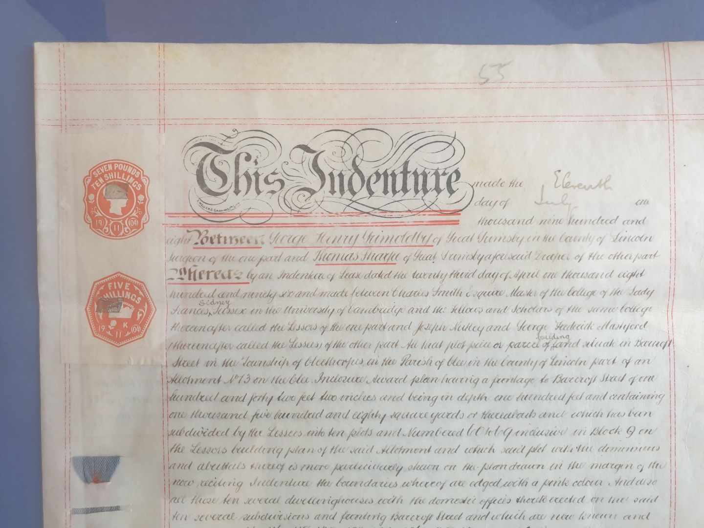 Stary duży dokument w ramce 1908 r, pieczęcie
