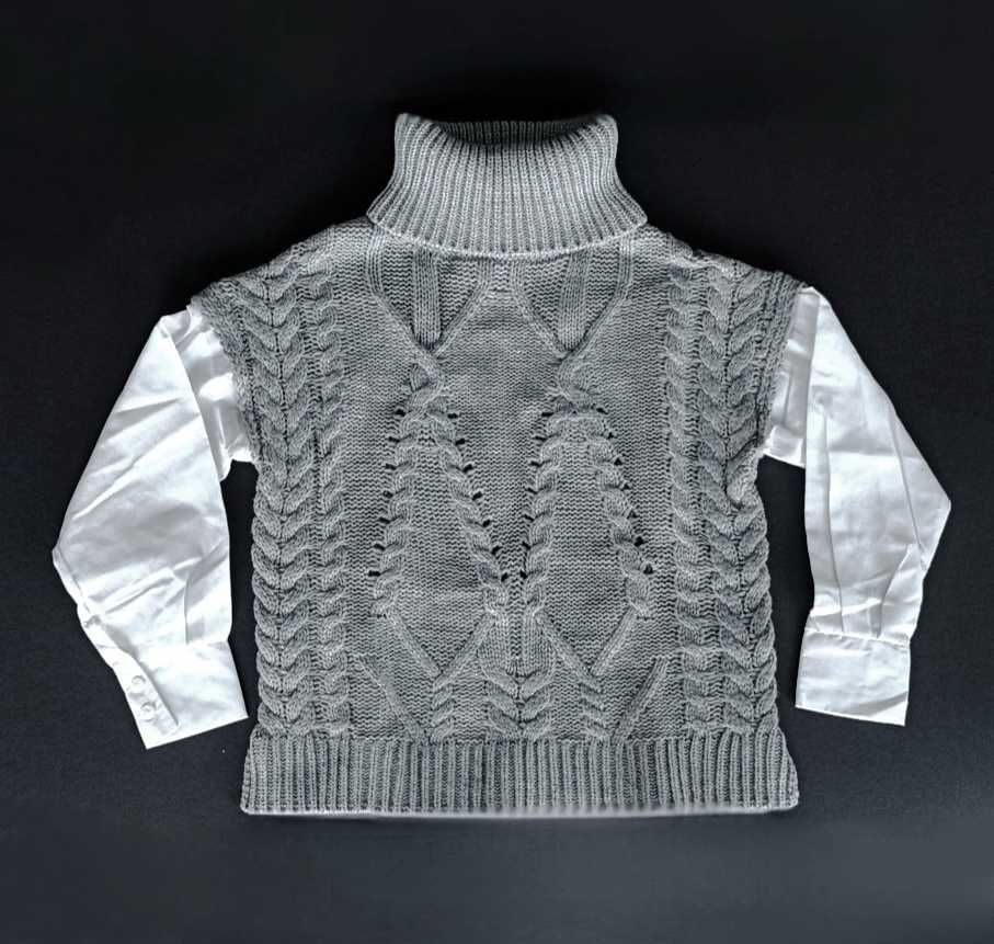 CLICHE 2w1 Elegancki Damski Sweterek Sweter Swetro Koszula Golf