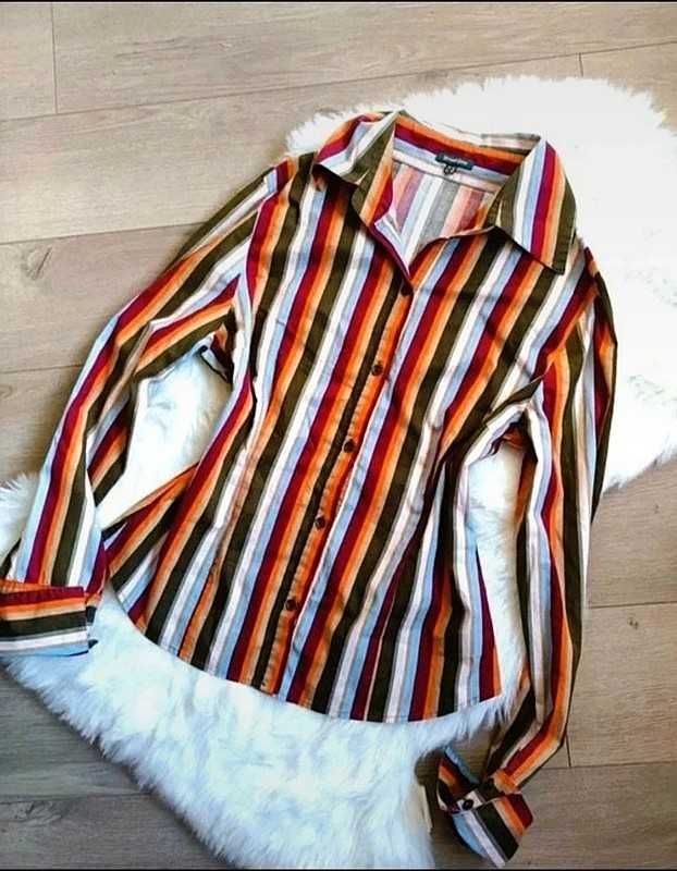 Elegancka dopasowana koszula w paski bawełna M L