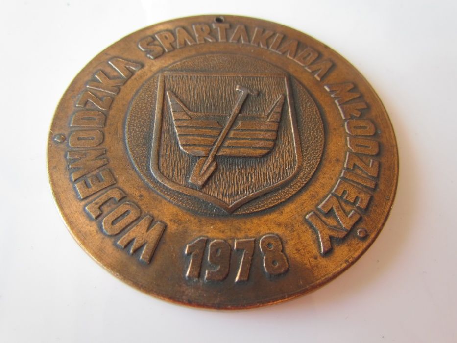 Medal plakieta brąz Wojewódzka Spartakiada Młodzieży 1978 Łódź herb