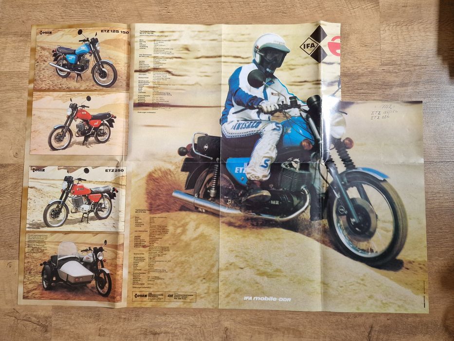 Oryginalny plakat broszura reklamowa motocykli MZ ETZ 125, 150, 250 IF