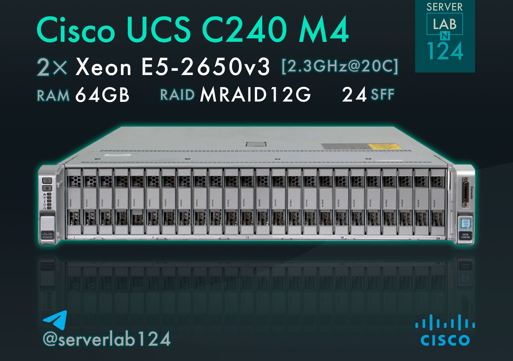 Сервер Cisco UCS C240 M4 24SFF / 2x E5-2650v3 / 64GB / MRAID12G