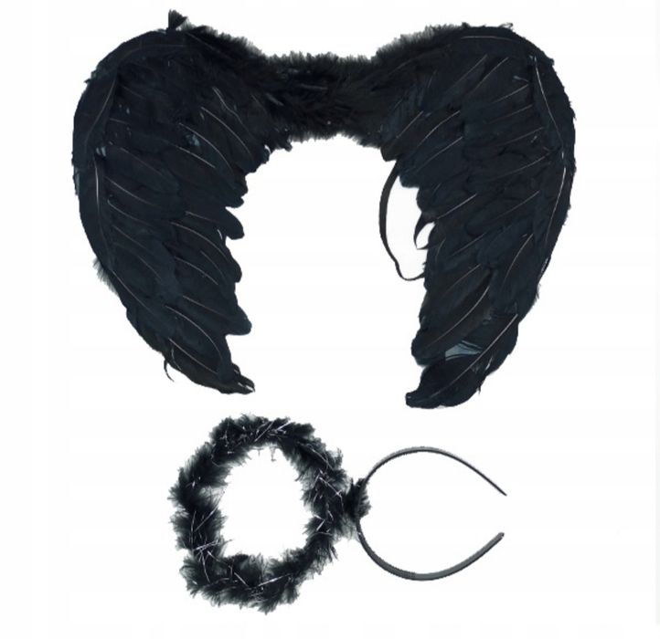 Zestaw czarnych skrzydeł i aureoli anioł diabeł przebranie halloween