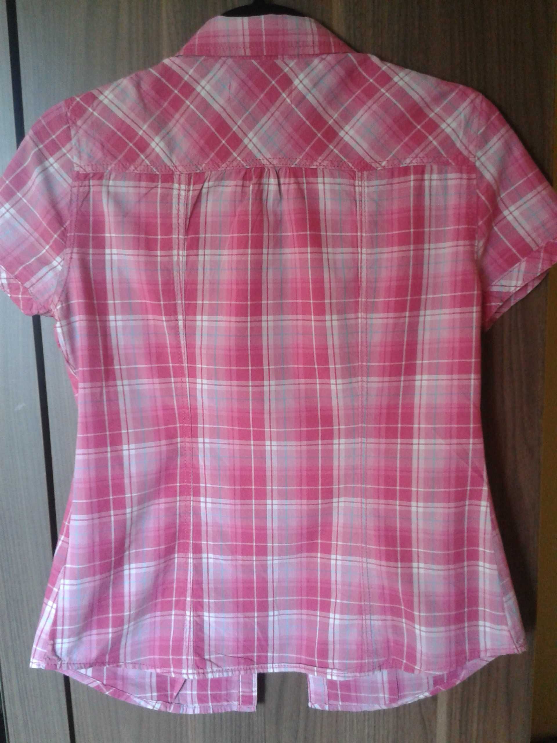 Bluzka damska koszulowa krótki rękaw różowa w kratkę C&A rozmiar S
