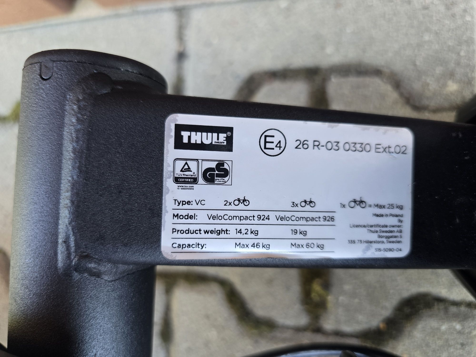 Bagażnik rowerowy na hak THULE VeloCompact 926 na 3+1 4 rower adapter