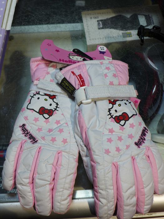 Rękawice narciarskie HELLO KITTY białe i róż rozm. 7