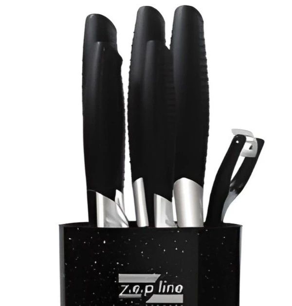 Професійний набір ножів Zepline з підставкою 7 предметів Чорний