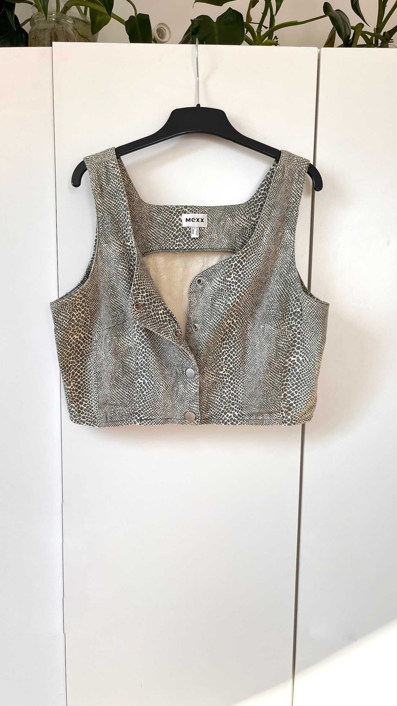 Kamizelka bawełniana skóra węża crop top Mexx taliowana narzutka