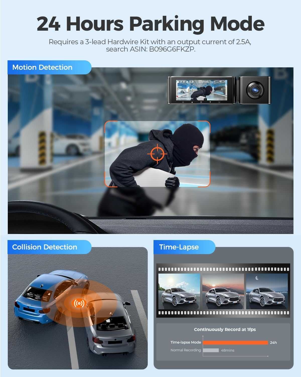 AZDOME M550Pro Wideorejestrator 4K GPS WiFi GSensor 64GB Przod Tył