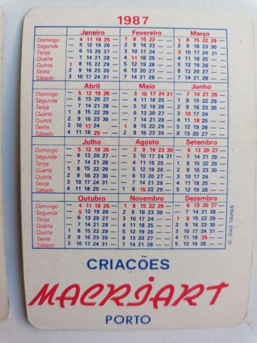 Conjunto de 8 calendários de 1987 do Rocky IV