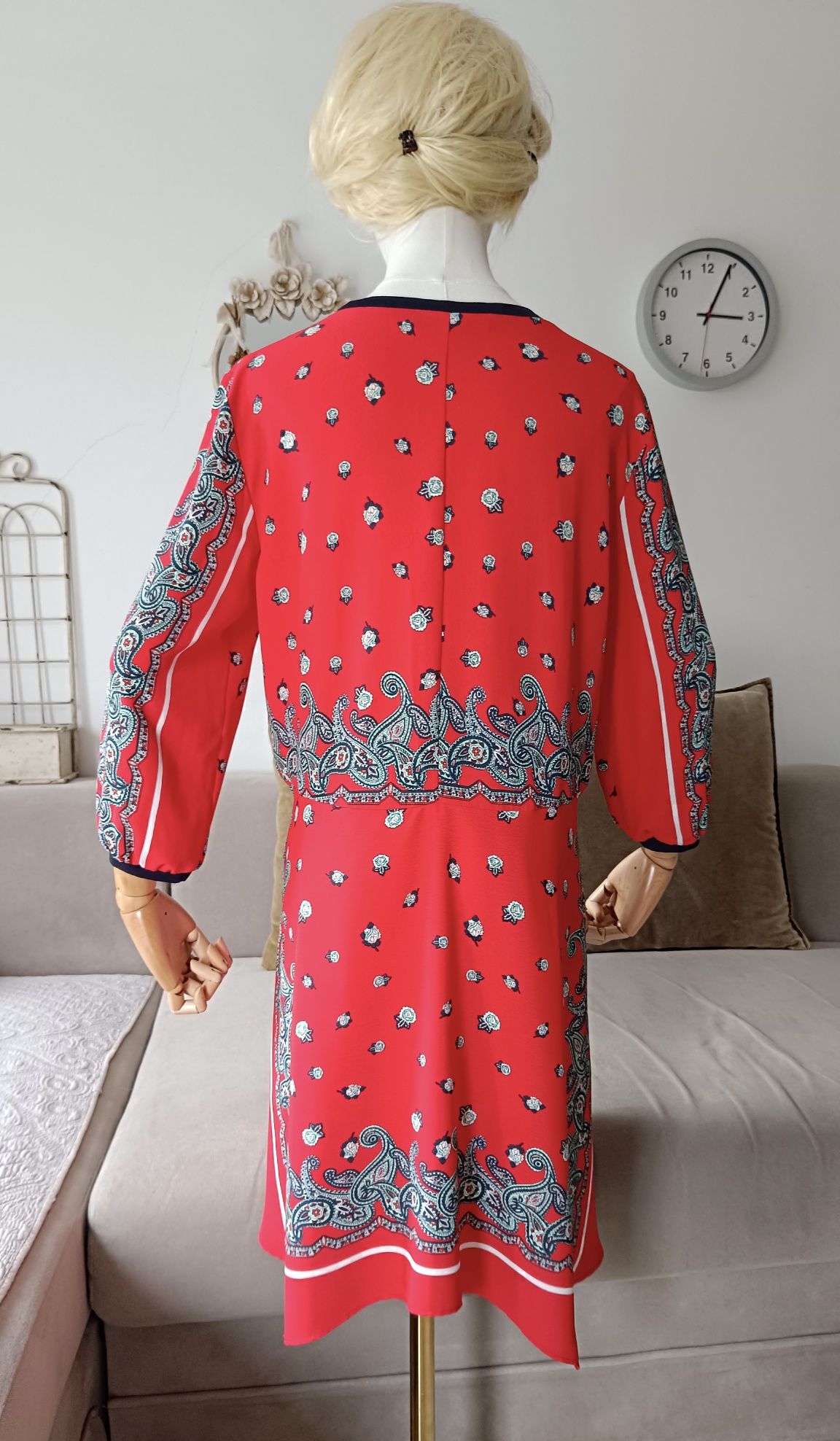 Sukienka Zara wzór palisey biust 49x2 M L red asymetryczna babydollydo
