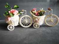 Ozdobne rowerki/koszyki na świeczke, kwiaty, plecione