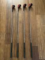 Zestaw vintage kijów golfowych Titleist – persimmon woods 1, 3, 4, 5