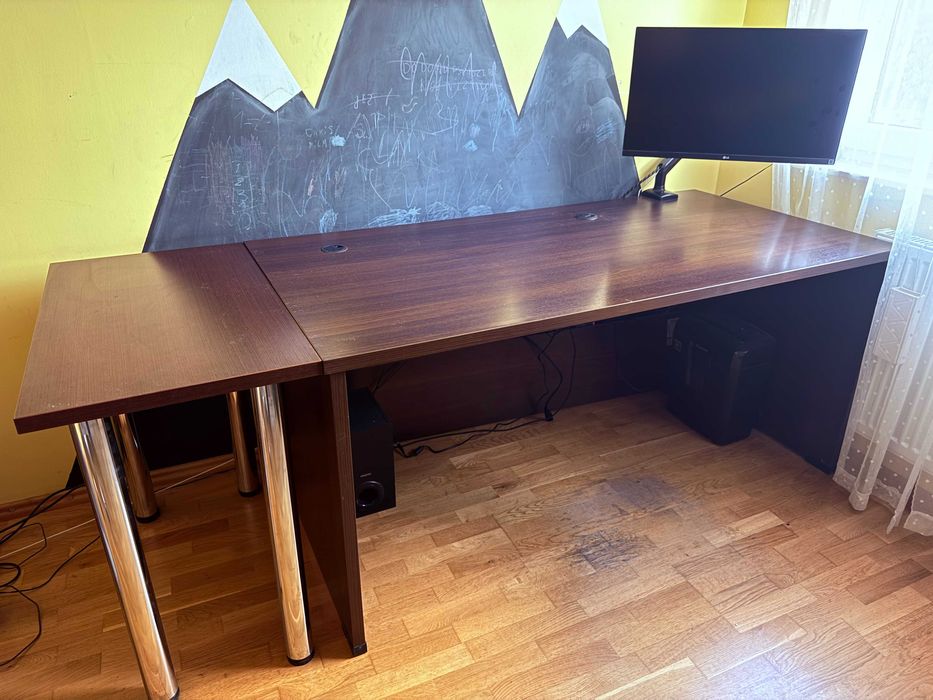 Solidne Biurko 160+45/80/74 - Dąb brązowy Stan A++ gruby solidny blat