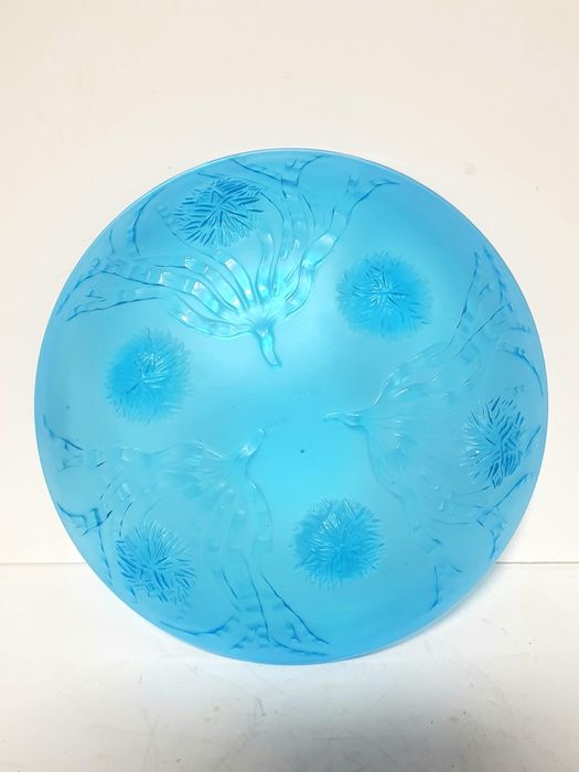 rara antiga taça em vidro turquesa francesa -ouriços do mar - SABINO