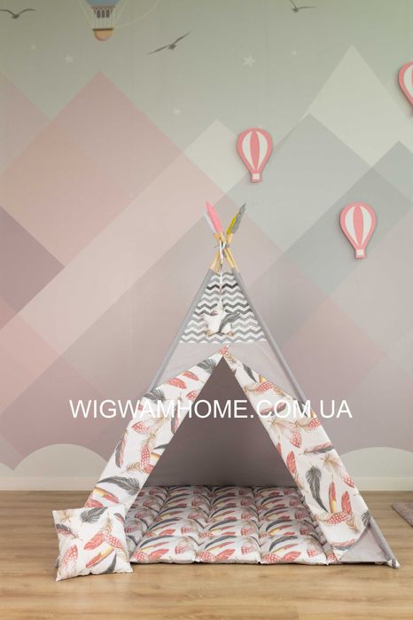 Великий Дитячий Вігвам 150х150х200см "Великі Пірʼя", Повний комплект