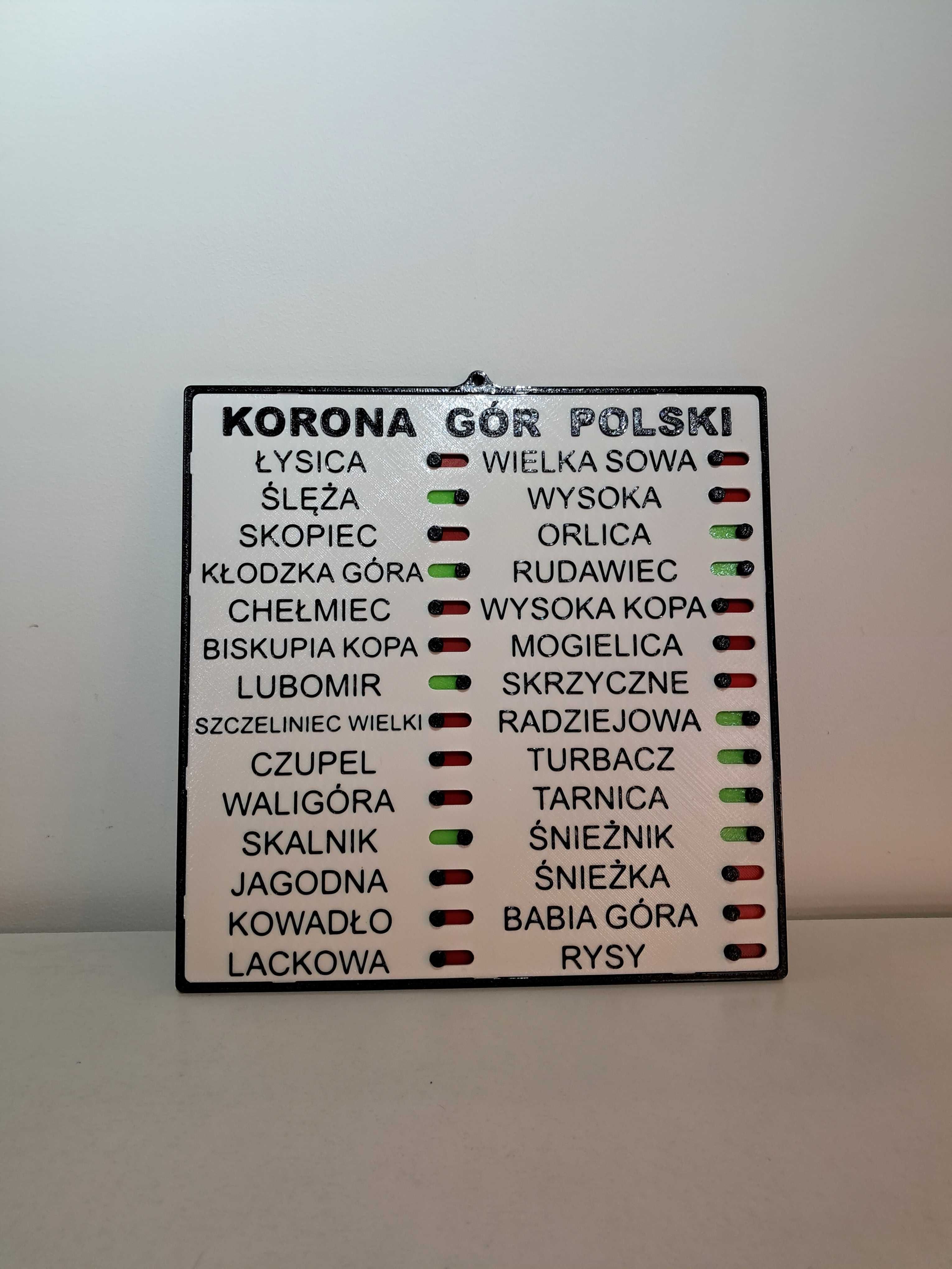 Korona Gór Polski KGP checklista motywator prezent  druk 3d WISZĄCA