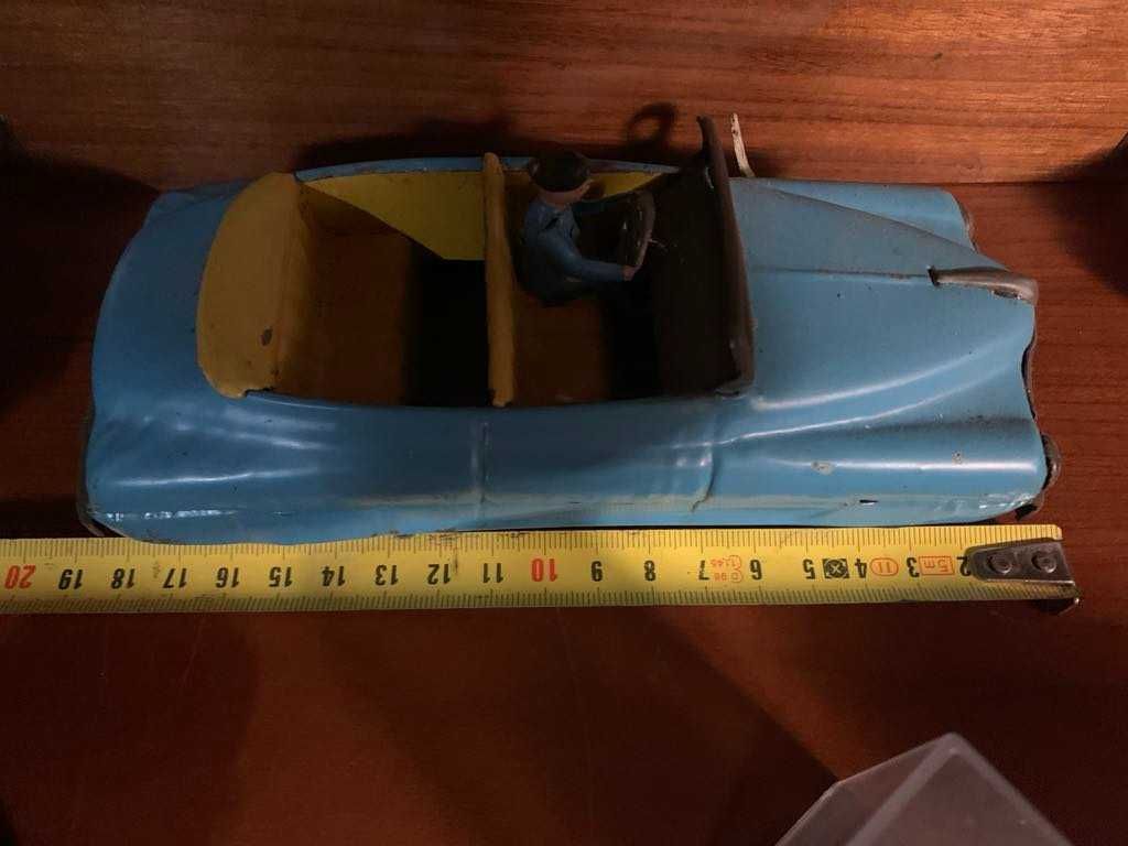 Brinquedo antigo em lata de coleção conversível de corda de estanho